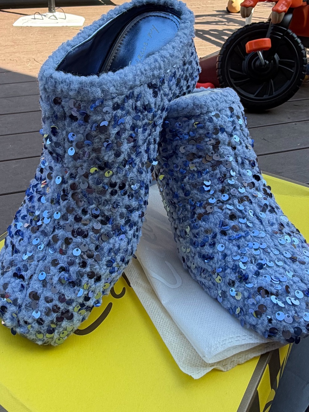 Circus by Sam Edelman Blue Sequin Fuzzy Heels Women’s 8 Y2K Party
